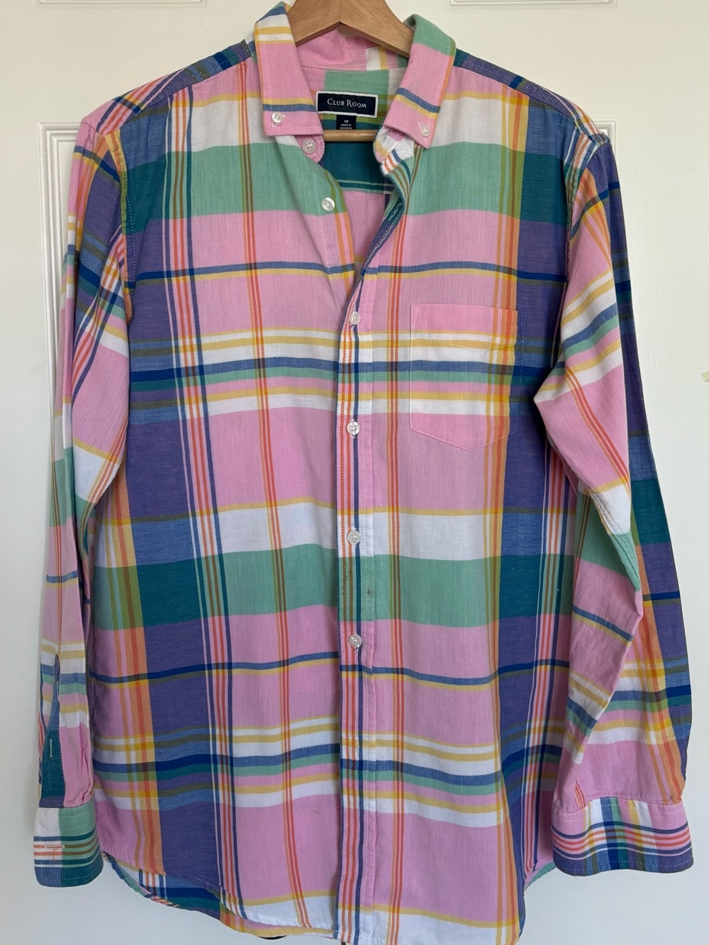Club Room Madras-Style Plaid Pink, Green & Purple Size Medium